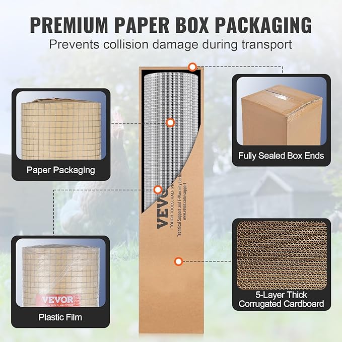 VEVOR Hardware Cloth, 1/2 inch 48in x 100 ft 19 Gauge, Hot Dipped Galvanized Wire Mesh Roll, Chicken Wire Fencing, Wire Mesh for Rabbit Cages, Garden, Small Rodents