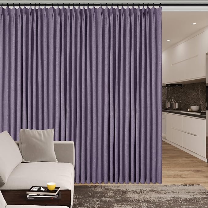 Room Divider Curtains Screen Partitions, Linen Look 100% Blackout Drapery 102 Inches Long, 100" Wide Pinch Pleated Window Drapes, Privacy Protecting, Light Blocking, (1 PC, Violet)