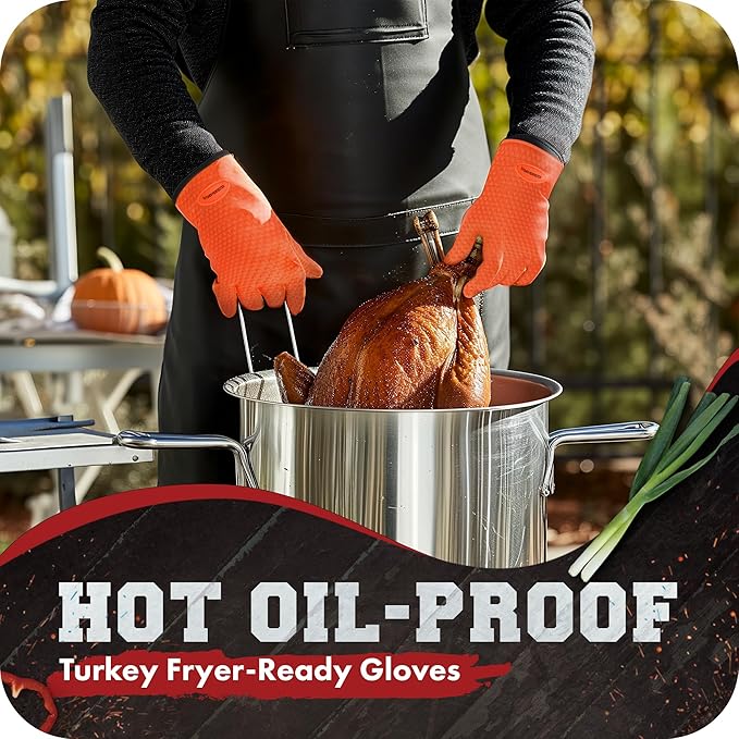 Kitchen perfection XL Silicone Smoker BBQ Gloves -Heat Resistant Oven Mitts | Waterproof, 5-Finger Design For A Better Grip, for Pitmasters, Meat Smoking, Grilling, Cooking, Frying Turkey | Grill Gift