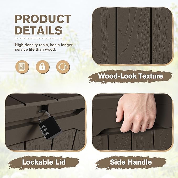 JUMMICO 31 Gallon Resin Deck Box Waterproof Indoor Outdoor Storage Boxes for Patio Furniture Cushions and Garden Tools (Brown, 31gallon-2 Packs)