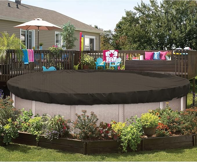 ECOOPTS 7 ft Round Pool Cover for Above Ground Pools, Swimming Pool Cover Protector Winter Safety Cover (Brown)