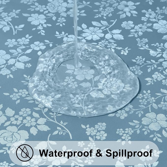 Smiry Round Waterproof Heavy Duty Vinyl Tablecloths, 60 x 60 Inch | Wipeable Washable Floral Embossed Table Cover for Kitchen and Dining Room, Indoor & Outdoor Use, Stone Blue