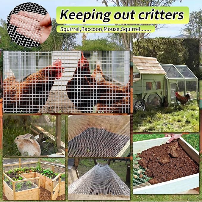 Hardware Cloth 16'' x 10' 1/4 in Galvanized Wire Mesh Roll (23 GA) Chicken Wire Fence Roll for Chicken Pen/coop Fences, Screen mesh, Rabbit/Snake Fences, Poultry enclosures, Handicraft Making, etc.