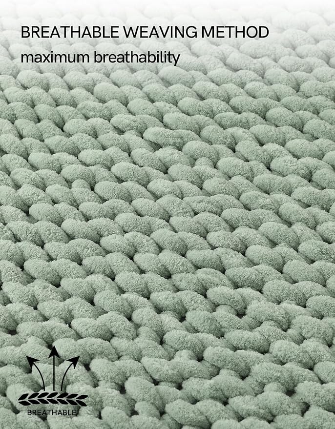 YnM Chunky Throw Blanket, Medium-Weight, Hand Knitted with Chenille Yarn, Skin Friendly, Ventilated and Breathable, Machine Washable, Home Décor Piece for Couch, Sofa and Bed (Sage Green, 30x40 Inch)