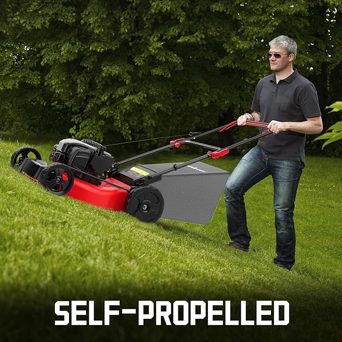 PowerSmart Self Propelled Gas Lawn Mower 21-Inch with Briggs and Stratton E550 140cc Engine 2-in-1 Mulch and Bagger B8721S1