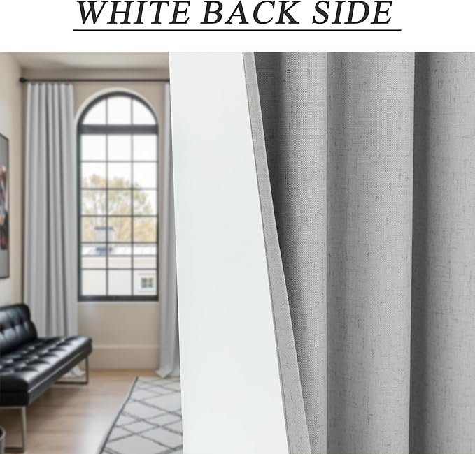 Total Blackout Curtains Full Shade 84 Inches Long Light Grey Gray Black Out Thick Linen Drapes for Living Room Thermal Insulated Bedroom Heavy Duty White Backing Back Tab Pleated 52x84 Length 2 Panel