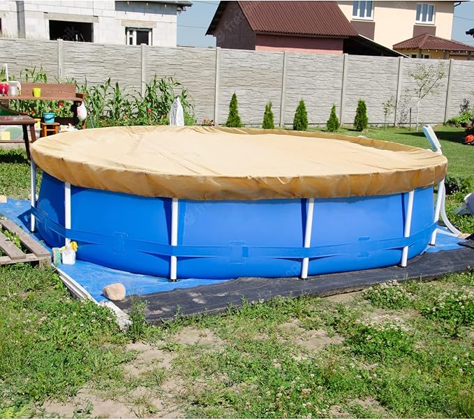 ECOOPTS Round Pool Cover for Above Ground Pools, Swimming Pool Cover Protector Winter Safety Cover (18 ft, Beige)