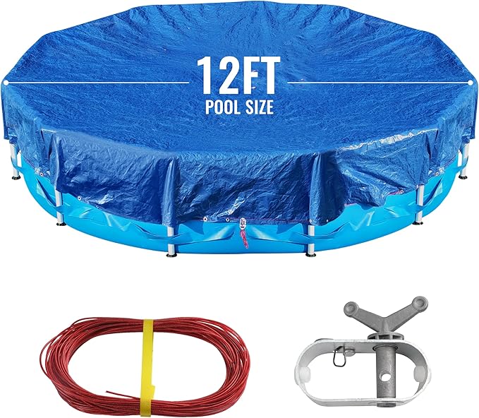 16Ft Pool Covers for (12Ft) Above Ground Pools, Winter Pool Cover,Heavy Duty Above Ground Pool Cover Includes Winch and Cable,UV Protection, Strength&Durability,Blue/Black(Cover Only)