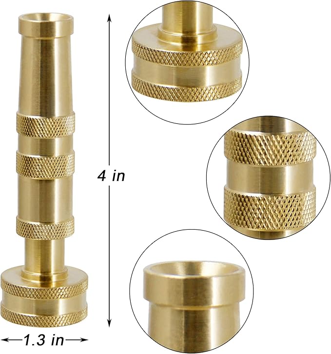 Triumpeek Solid Brass Hose Nozzle, 2 Pack 4" Heavy Duty Brass Garden Hose Nozzle with 10 Rubber Washers