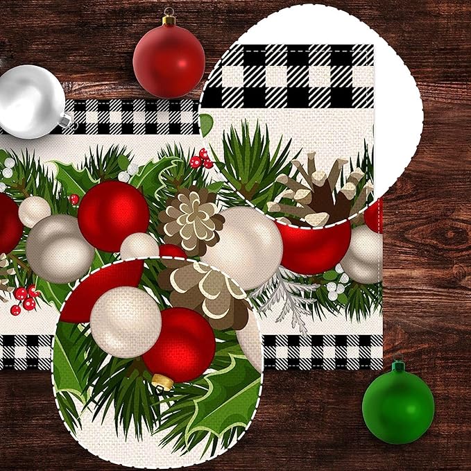 Nepnuser Black and White Gingham Christmas Table Runner 90 Inches Long Buffalo Check Plaid Xmas Decoration Holiday Home Kitchen Decor