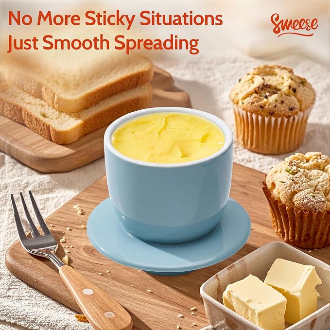 Sweese Counter with Water Line for Fresh Spreadable Butter - French Butter Keeper with Lid - Housewarming Gift For The One Who Has It All - Bluish Grey