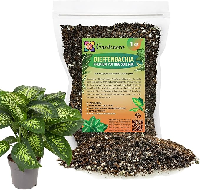 Gardenera Premium Dumb Cane Potting Soil Mix - Ideal Blend for Growing Robust and Healthy Dumb Cane Plants - 1 Quart