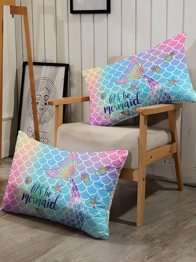 Datura home Bedding Comforter Set Rainbow Scales Mermaid Printed Pattern Bedding Set with 1 Comforter and 2 Pillowcases for Girls Bedroom All Season(Rainbow Scales Mermaid Twin), 68x86inches