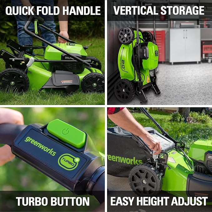 Greenworks 48V (2x24V) Electric Lawn Mower Combo Kit - 20" Mower, 12" String Trimmer, 320 CFM Blower, 1/2" Drill, 1/4" Impact Driver, 1-1/8" Reciprocating Saw - 5 Batteries, 3 Chargers, 3-Yr Warranty