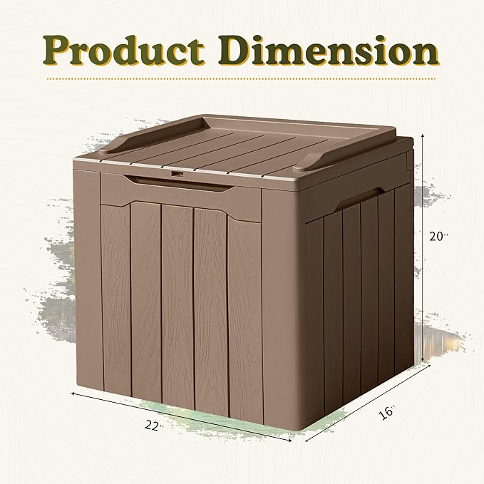 Devoko 31 Gallon Waterproof Outdoor Storage Box Resin Deck Box Lockable and UV Resistant for Patio Furniture,Garden Tools (Light Brown)