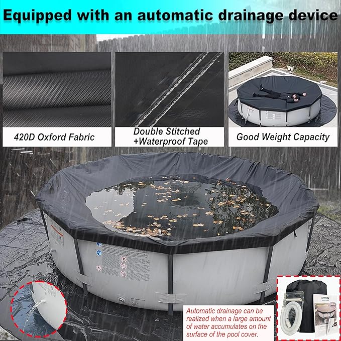 25 Ft Pool Cover, with Automatic Drain Round Pool Cover, One-Piece Quick Installation and Removal Above Ground Pool Cover, Preventing Waterlogging, UV Protected Solar Swimming Pool Cover