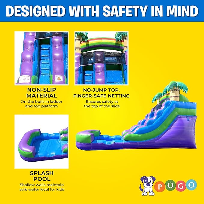 Inflatable Water Slide for Kids & Toddlers with Inflatable Pool, Backyard, Park or Commercial Use, Outdoor Water Play, Includes Blower Stakes, Splash Pool & Storage Bag, Large 21' x 9' x 12'
