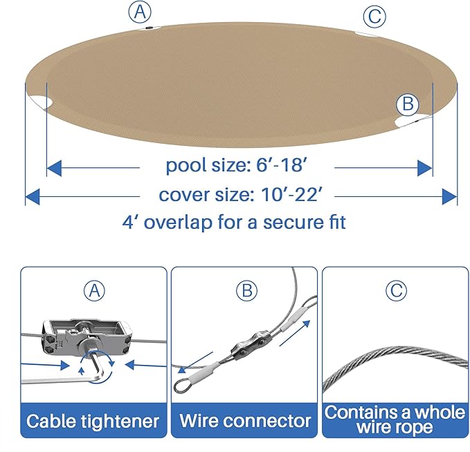 ECOOPTS 18 ft Round Pool Cover for Above Ground Pools, Swimming Pool Cover Protector Winter Safety Cover (Sand)