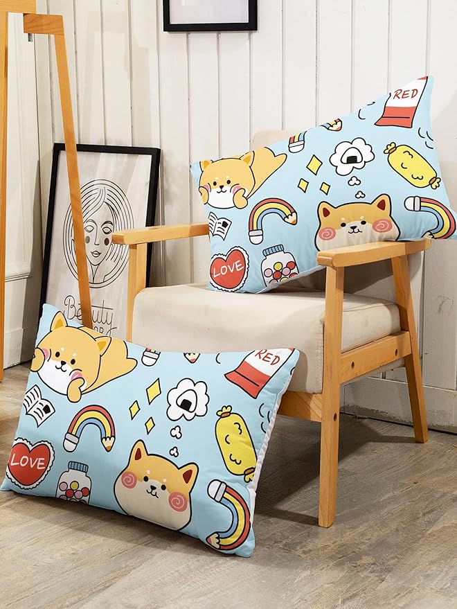 Datura home Kids Comforter Set Kawaii Dogs Bedding Cute Shiba Inu Corgi Printed Pattern Decor with 1 and 2 Pillowcases for Boys Girls All Season(Blue Inu), Twin 68x86inches