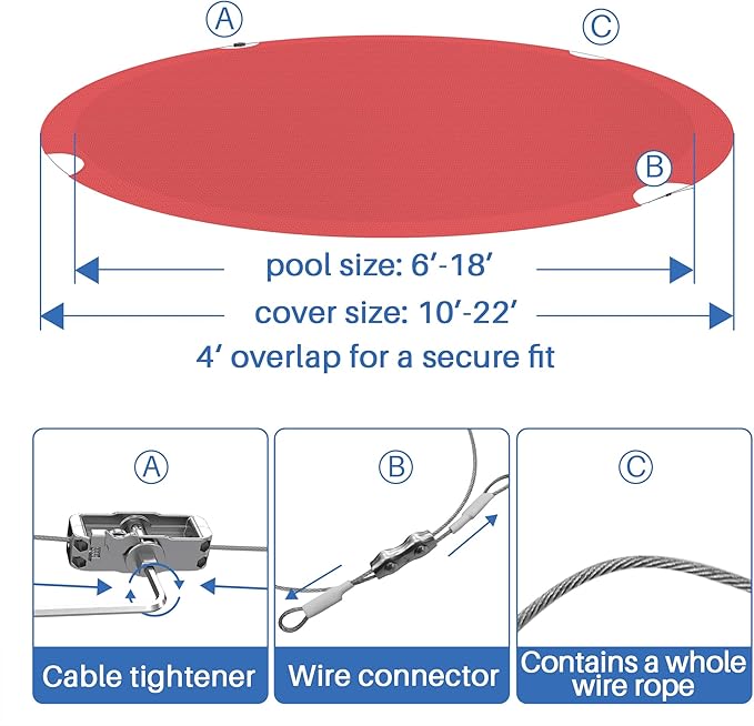 ECOOPTS 7 ft Round Pool Cover for Above Ground Pools, Swimming Pool Cover Protector Winter Safety Cover (Red)