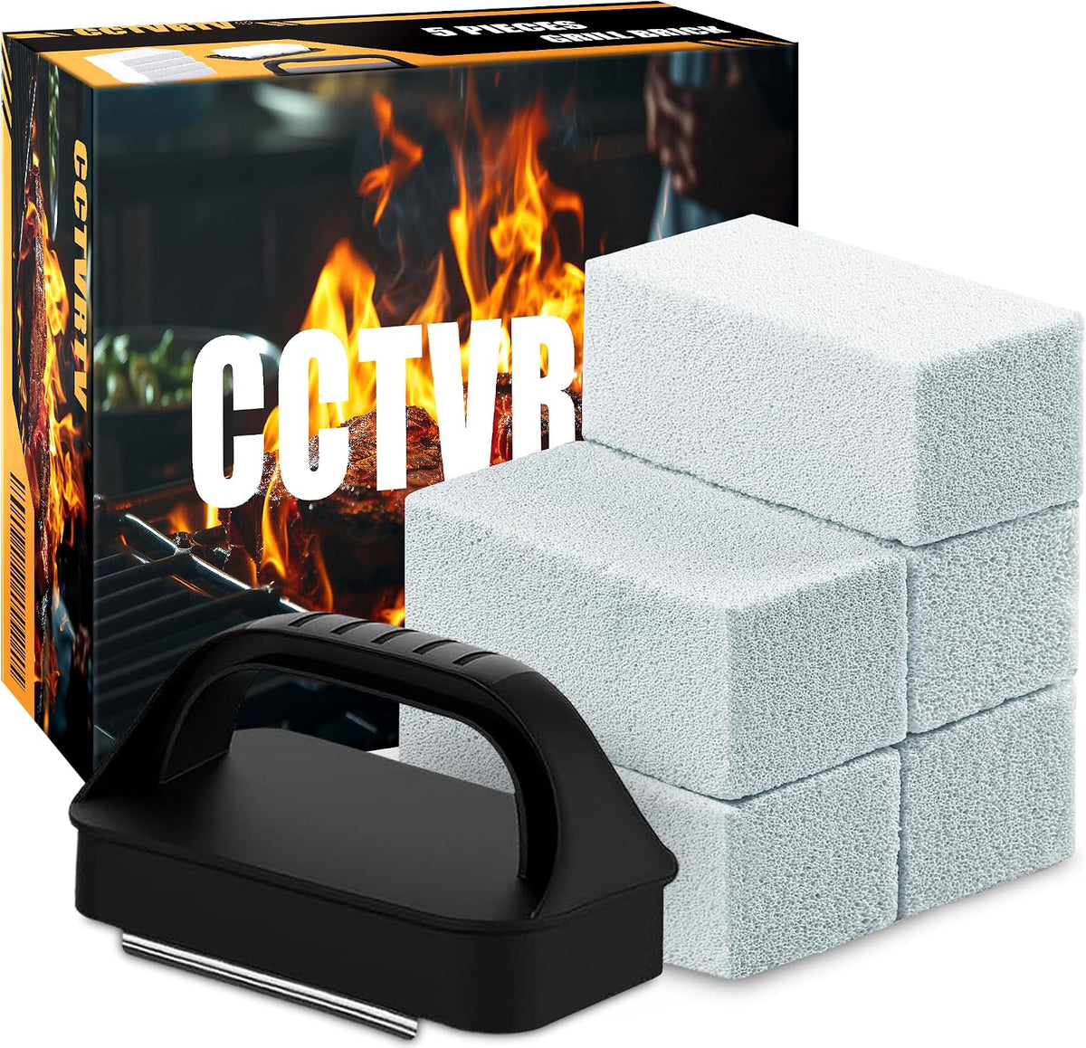Heavy Duty Griddle Cleaning Brick with Handle | Grill Cleaner for Cleaning Flat top, Pumice Griddle Cleaning Stone Removing Stains for BBQ, Swimming Pool, Sink(5 Pack)