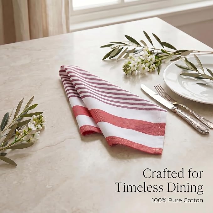 Urban Villa Cloth Napkins Cotton 20x20 (Set of 12) Garnet Red Stripes