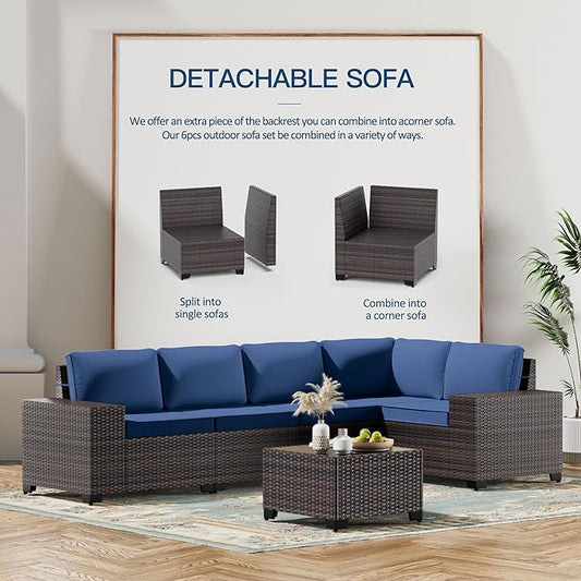 Kullavik 12PCS Outdoor Patio Furniture Set PE Wicker Rattan Sectional Sofa Patio Conversation Sets,Navy blue