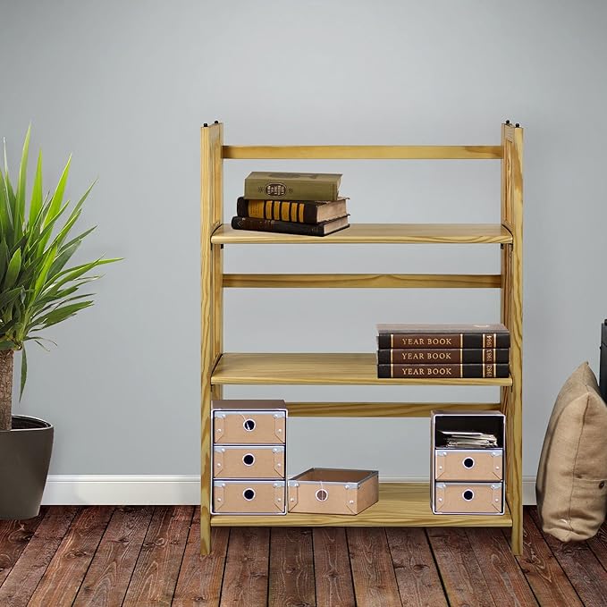 Casual Home 3-Shelf Folding Stackable Bookcase (27.5" Wide)-Natural