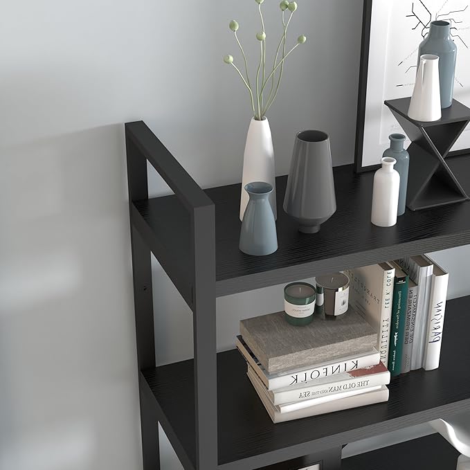 Panana 5 Tier Industrial Rustic Wooden Bookshelves, Vintage Open Wood and Metal Farmhouse Bookshelf Heavy Duty Storage Shelving Unit Rack (Black)