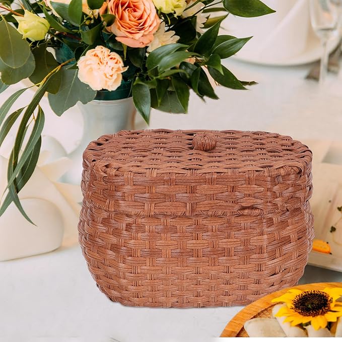 TOYANDONA Vintage Handwoven Egg Basket Decorative Egg Container with Lid Countertop Storage Bin