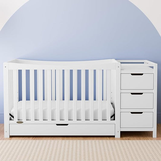 Graco Remi 4-In-1 Convertible Crib & Changer With Drawer (White) – GREENGUARD Gold Certified, Crib And Changing-Table Combo, Includes Changing Pad, Converts To Toddler Bed, Full-Size Bed