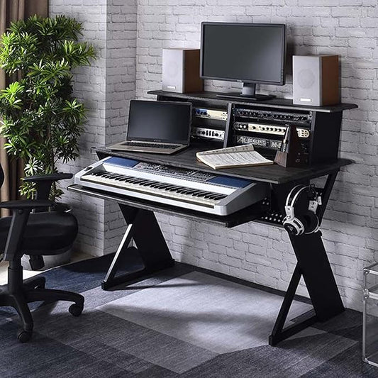 Acme Furniture Rectangular Music Desk Table with Earphone Rack, Black