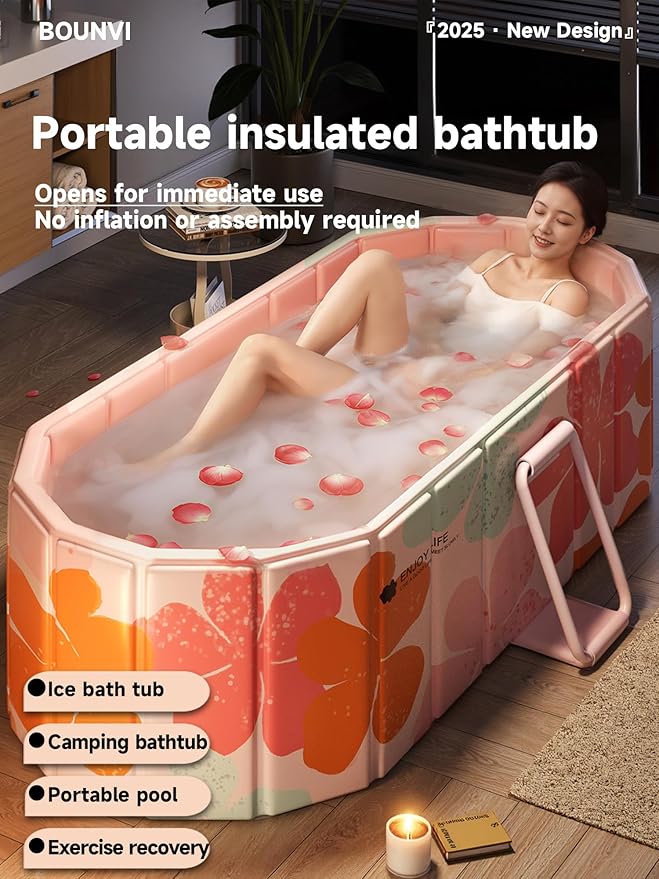 59''Portable insulated bathtub, Ice Bath Tub for Athletes, Inflation-free bathtub for shower, Ice Plunge Tub with Cover, Baths at Home & Outdoor(with Cover)