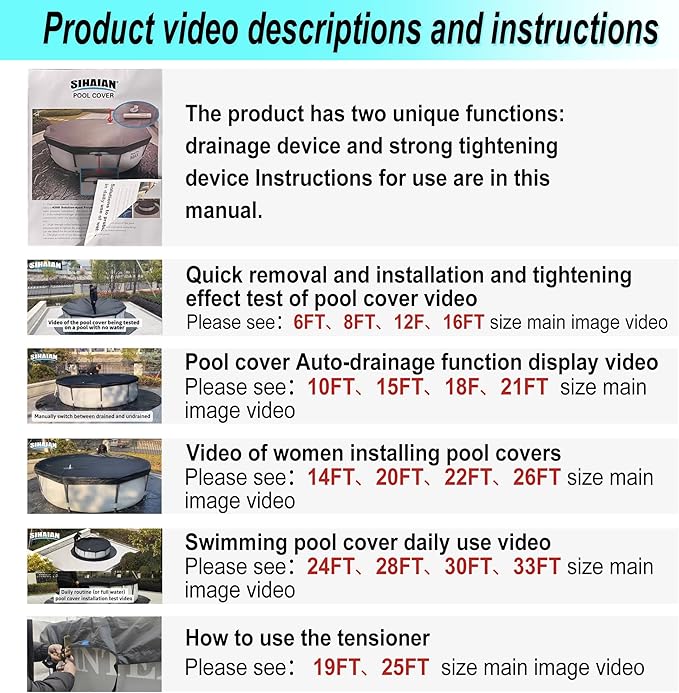 19 Ft Pool Cover, with Automatic Drain Round Pool Cover, One-Piece Quick Installation and Removal Above Ground Pool Cover, Preventing Waterlogging, UV Protected Solar Swimming Pool Cover