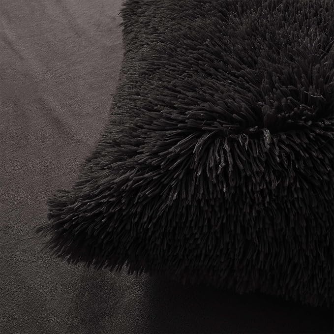 FOPPA Black fluffy Comforter Cover Set king- Ultra Soft fluffy Black Bedding Sets 3 Pieces (1 Duvet Cover + 2 Pillow case) pink fluffy bed set (Black, King)