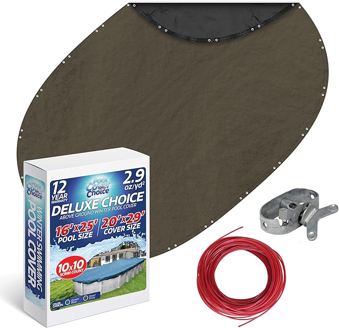 Winter Swimming Pool Cover for 16 ft x 25 ft Aboveground Oval Pool Size, Deluxe Choice Series, Solid Material, Color - Steel Gray, Pool Cover Choice 591625-4CHOICE