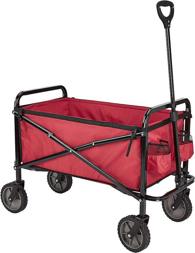 Amazon Basics Collapsible Folding Heavy Duty Utility Wagon for Outdoor Sports, 265 pounds Weight Capacity, Camping, Garden, and Shopping, 27.6 x 40.9 x 20 inches, Red