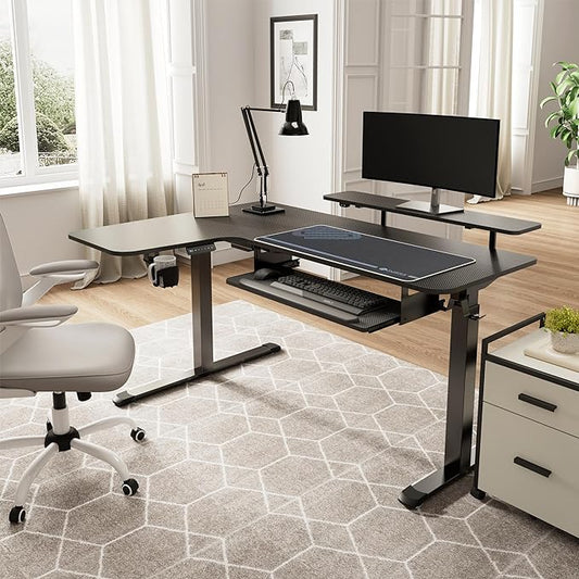 EUREKA ERGONOMIC Standing Desk (61"x43")- L Shaped Desk with Keyboard Tray Adjustable Height Sit Stand Computer Desk Corner Gaming Ergo Desk w Memory Presets, Monitor Stand, LED/USB/Dual Motor, Left