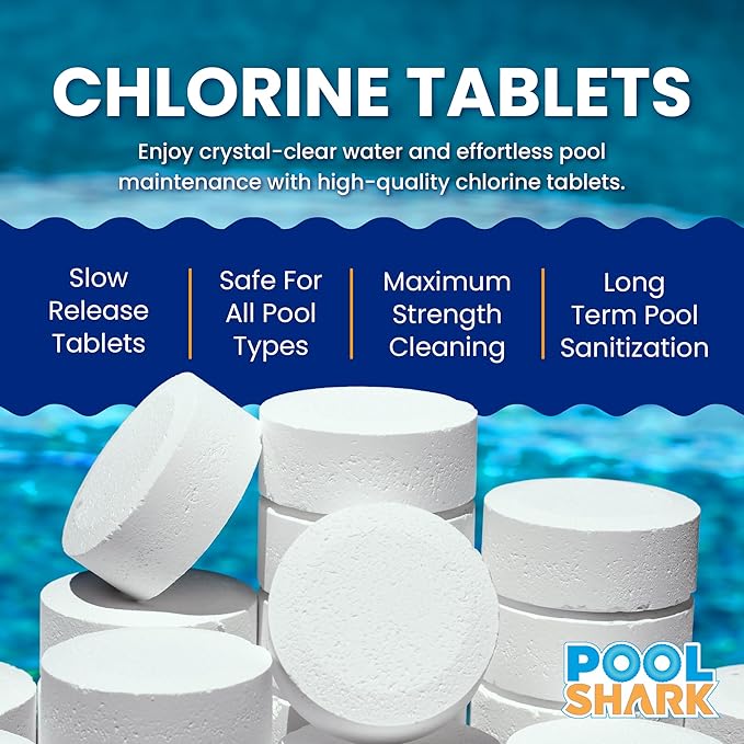 Pool Shark Swimming Pool Chlorine Tablets - 3-Inch Chlorine Tablets - Slow-Dissolving 90% Active Chlorine Tabs - Pool Chemicals for Inground Pools, Above Ground Pools, Saltwater, Spa, Hot Tub (40 lbs)