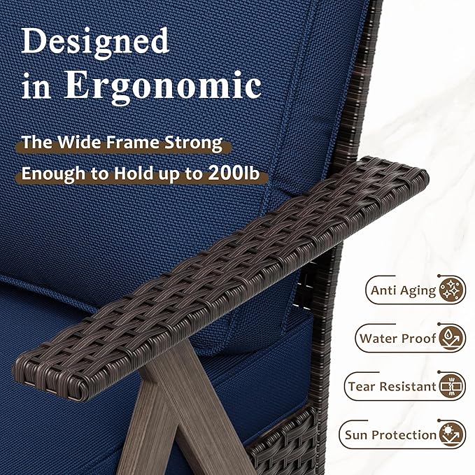Outdoor Wicker Patio Chairs Set of 2, PE Rattan Patio Dining Chairs with Metal Frame and Deep Seating