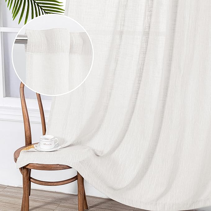 MYSKY HOME Short Curtains for Bedroom Small Windows, Light Filtering Sheer Drapes Boho Decor Country Style Kitchen Bathroom Panels Set, Light Filtering Privacy Blind, 50x54, Natural, 2 Pieces
