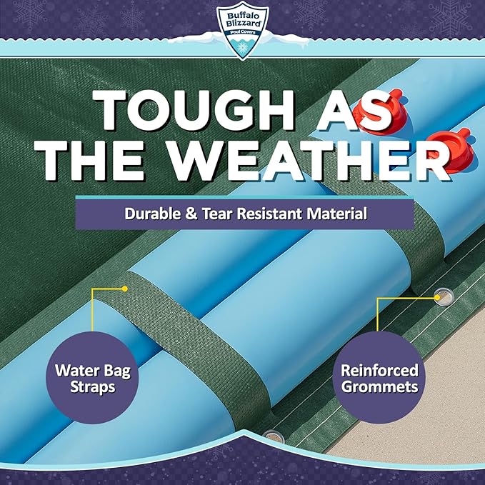 Buffalo Blizzard Supreme 18 ft x 36 ft Rectangular Winter Pool Cover | Green/Black | Closing Inground Swimming Pools | Easy to Install | Heavy Duty, Cold & UV Resistant | Shields from Seasonal Debris