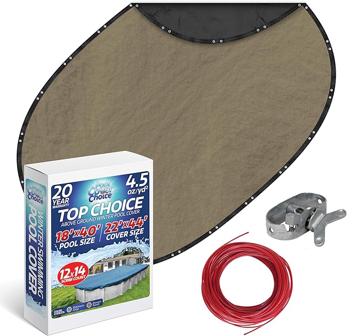 Winter Swimming Pool Cover for 18 ft x 40 ft Aboveground Oval Pool Size, Top Choice Series, Solid Material, Color - Desert Sand, Pool Cover Choice 601840-4CHOICE