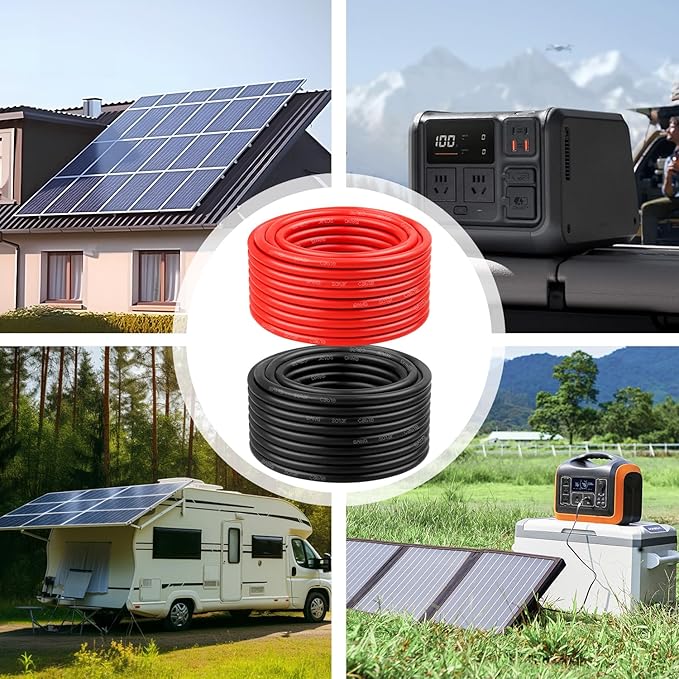 8 AWG Solar Cable 20FT Red + 20FT Black Tinned Copper Wire, 8 Gauge Solar Panel Wire for RV, Automotive, Trailer, Marine, Outdoors