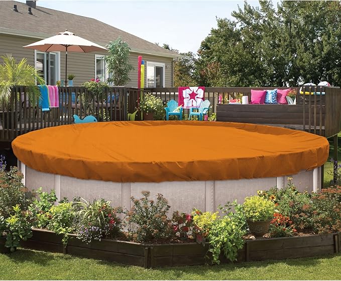 ECOOPTS 13 ft Round Pool Cover for Above Ground Pools, Swimming Pool Cover Protector Winter Safety Cover (Orange)