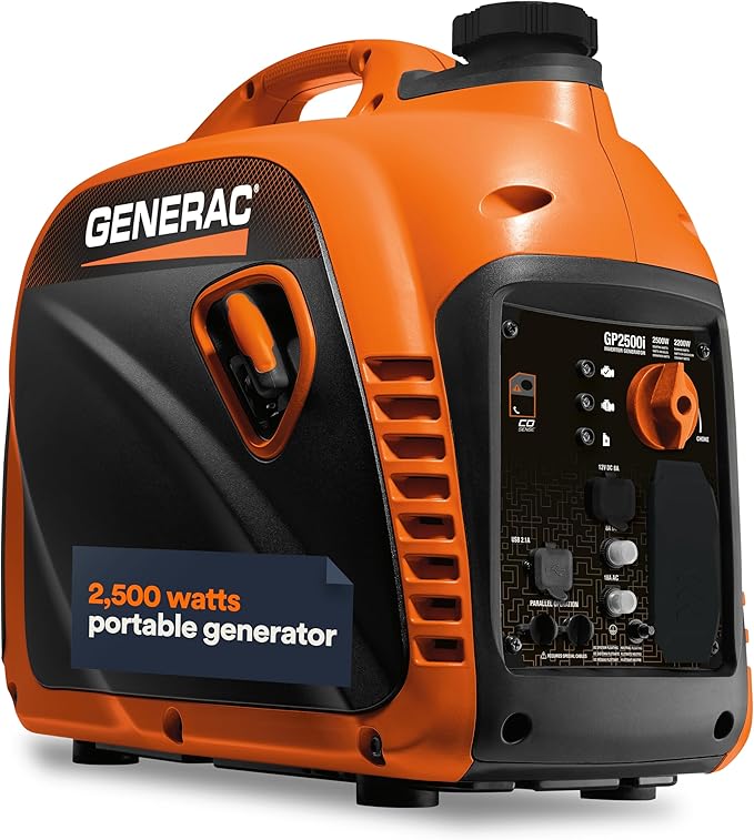 Generac 2,500-Watt Gas Powered Portable Inverter Generator - Lightweight and Compact Design - Produces Clean, Stable Power - Quiet Operation - Great for Home Backup, Camping, and RV Use