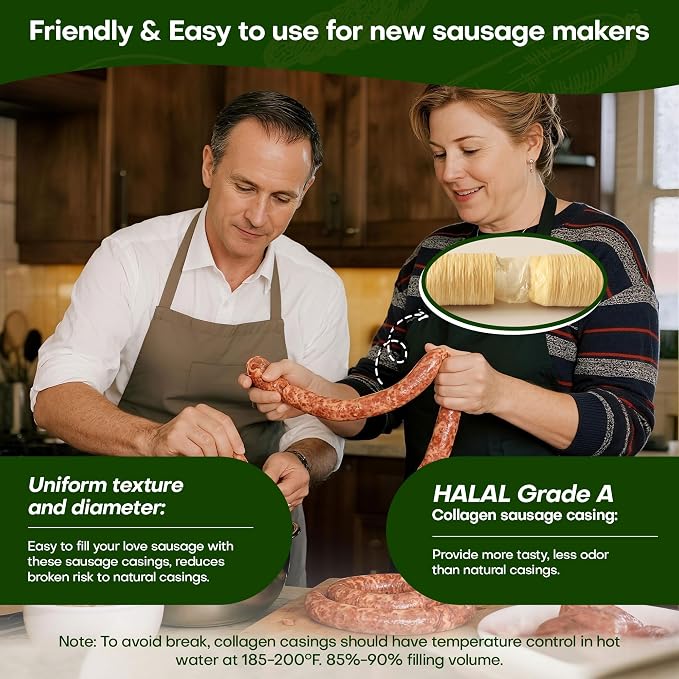VONSYONG HALAL Sausage Casing, Grade A Edible Drying Collagen Sausage Casings for Flavorous Homemade Sausages 15m/49ft,Diameter 32mm/ 1 1/4'',1 Roll