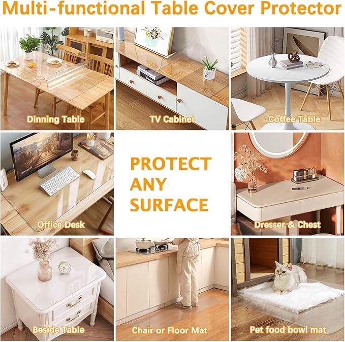 24 X 63 Inch Clear PVC Dining Table Protector Rectangular Plastic Vinyl Table Cover Cloth Desk Pad Mat for Office Computer Coffee Glass End Side Bar Table Top Countertop Wooden Furniture Protecton Mat