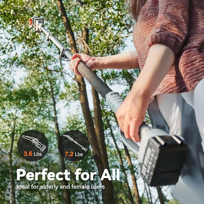 2-in-1 Pole Saw for Tree Trimming, 8 Inch Cordless Mini Chainsaw with Extension Pole, Brushless Motor, with 2 x 4.0 Ah Batteries & Charger, Auto Lubrication, 15 Ft Max Reach
