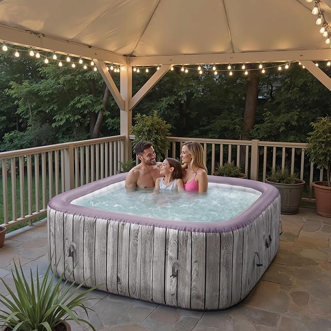 UHOMEPRO Inflatable Hot Tub Spa Set, Outdoor Bubble Massage Portable Hot Tubs with 130 Soothing Jets, Insulated Cover, Internal Heater Pump, 6 Filter Cartridges (Square)